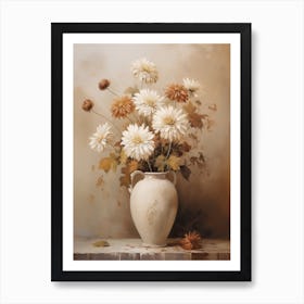 Chrysanthemum, Autumn Fall Flowers Sitting In A White Vase, Farmhouse Style 2 Art Print