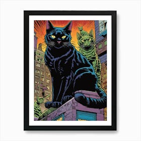Black Cat in Comic Style Art Print