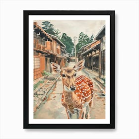 Nara Japan 2 Retro Illustration Art Print