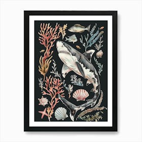 Nurse Shark Seascape Black Background Illustration 1 Art Print