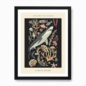 Goblin Shark Seascape Black Background Illustration 1 Poster Art Print