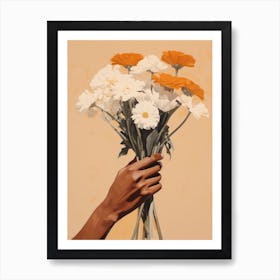 Hand Holding A Bouquet Of Flowers Art Print