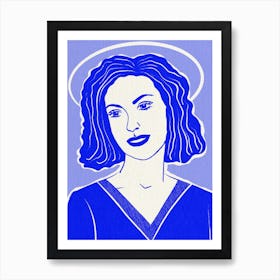 Angel In Blue. Woman Portrait in Blue Art Print