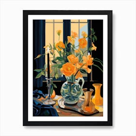 Yellow Roses By The Window Art Print