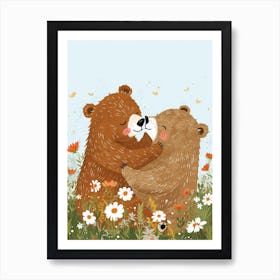 Two Bears Playing Together In A Meadow Storybook Illustration 4 Art Print