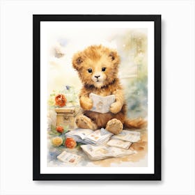 Collecting Stamps Watercolour Lion Art Painting 2 Art Print