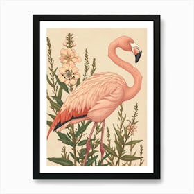 Andean Flamingo And Oleander Minimalist Illustration 2 Art Print