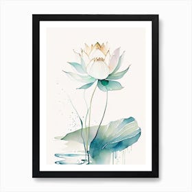 Blooming Lotus Flower In Lake Minimal Watercolour 4 Art Print