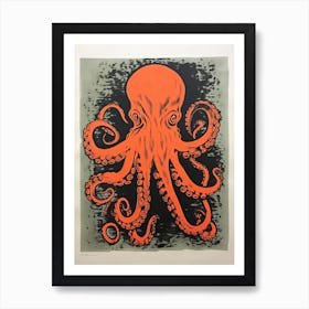 Octopus, Woodblock Animal  Drawing 1 Art Print