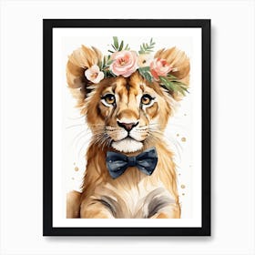 Baby Lion Sheep Flower Crown Bowties Woodland Animal Nursery Decor (25) Result Art Print