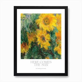 Mental Health Typografie »Here Comes The Sun« with Sunflower Vintage Painting Art Print