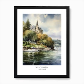 Lake Geneva, Wisconsin 2 Watercolor Travel Poster Art Print