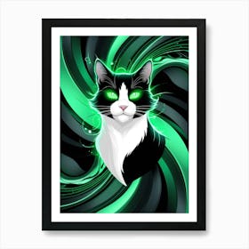 Cat In Green Swirls Art Print