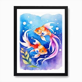 Twin Goldfish Watercolor Painting (88) Art Print