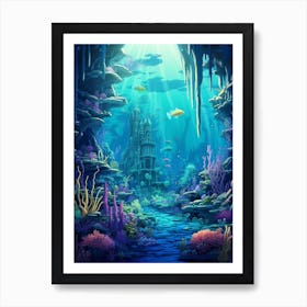 Underwater Landscape Pixel Art 1 Art Print