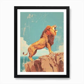 Barbary Lion Roaring On A Cliff Illustration 3 Art Print