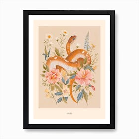 Folksy Floral Animal Drawing Snake 3 Poster Art Print