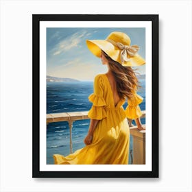 Woman in summer dress looking at the sea 15 Art Print