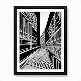 Street in London , Linocut inspired Black and white Art of Street Art Print