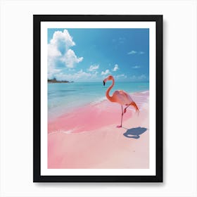 Greater Flamingo Pink Sand Beach Bahamas Tropical Illustration 8 Art Print