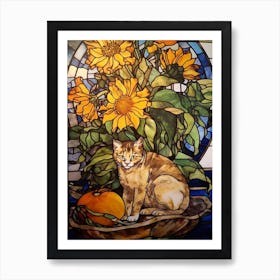 Sunflower With A Cat 2 Art Nouveau Style Art Print