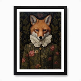 Fox Portrait With Rustic Flowers 2 Art Print