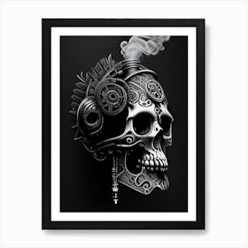 Skull With Intricate Henna 1 Designs Pink Stream Punk Art Print