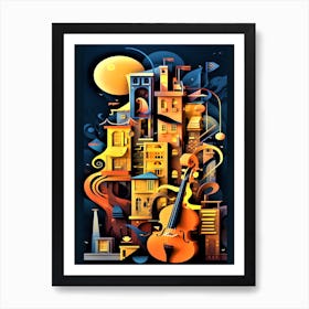 Cello Jazz City - Jazz City At Night Art Print