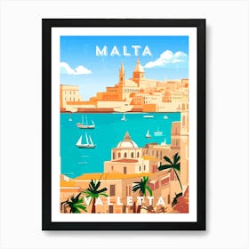 Malta, Valletta — Retro travel minimalist poster 7 Art Print