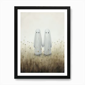 Beige Ghosts Holding Hands Halloween Painting Art Print