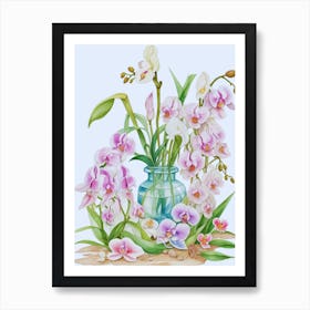 Orchids Flowers In A Vase Art Print