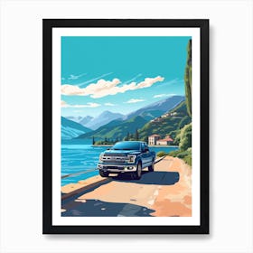 A Ford F 150 Car In The Lake Como Italy Illustration 3 Art Print