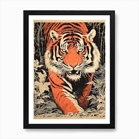 Tiger Art In Woodblock Printing Style 4 Art Print