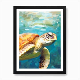 Geometric Brushstroke Sea Turtle Art Print