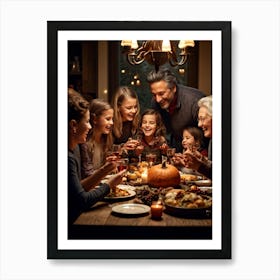 Candid Style Photo Of A Family Gathering Around A Thanksgiving Dinner Table Just Before The Prayer (2) Art Print