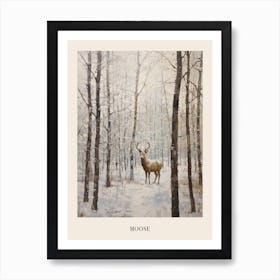 Vintage Winter Animal Painting Poster Moose 2 Art Print
