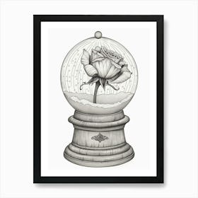 English Rose In A Globe Line Drawing 3 Art Print