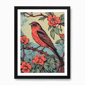 Vintage Bird Linocut Finch 1 Art Print