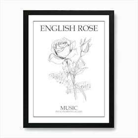 English Rose Music Line Drawing 3 Poster Art Print