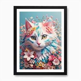 Cat With Flowers Print Art Print