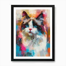 Ragdoll Cat Blue Eyes colourful painting Art Print