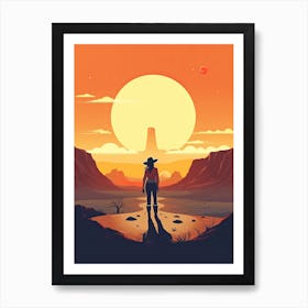 Cowgirl Riding A Horse In The Desert Orange Tones Illustration 11 Art Print