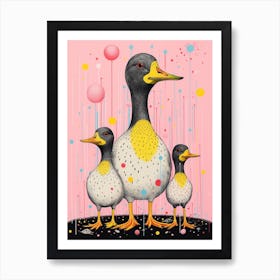 Pastel Pink Abstract Duck Illustration Art Print