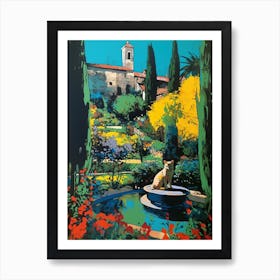 A Painting Of A Cat In Gardens Of Alhambra, Spain In The Style Of Pop Art 01 Art Print