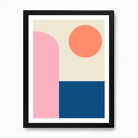 Modern Color Block Geometric Shapes in Blue Pink and Orange Art Print