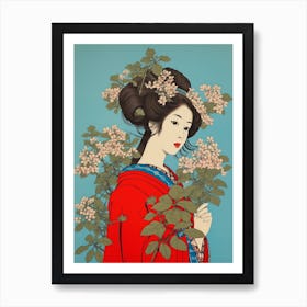 Hagi Bush Clover Vintage Japanese Botanical And Geisha Art Print