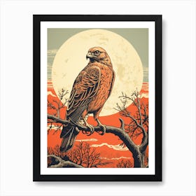 Vintage Bird Linocut Red Tailed Hawk 4 Art Print