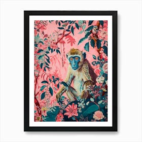 Floral Animal Painting Baboon 3 Art Print
