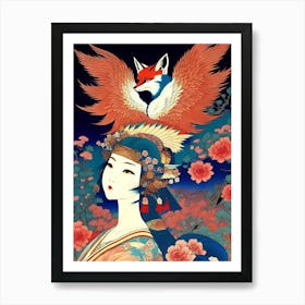 Asian Girl With Fox Art Print