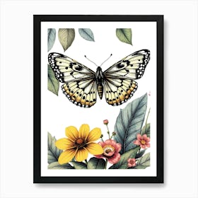 Butterfly And Flowers 3 Art Print